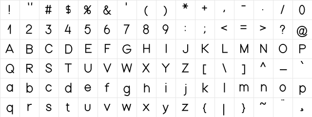 Nordica Thin Character Map