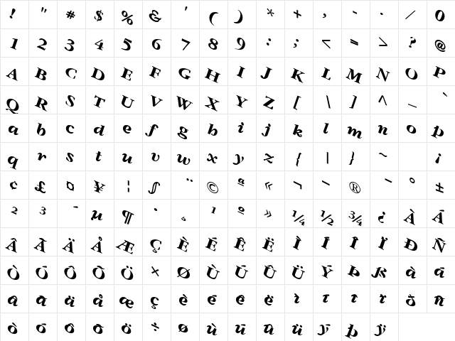 Northern Regular Character Map