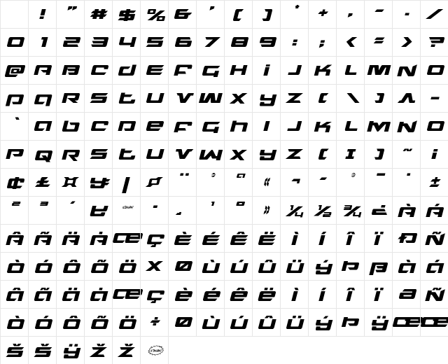 Northstar Italic Character Map Northstar Italic Character Map