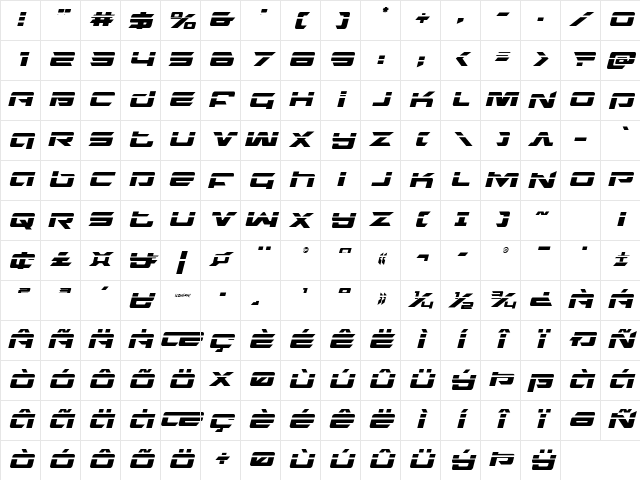 Northstar Laser Italic Italic Character Map