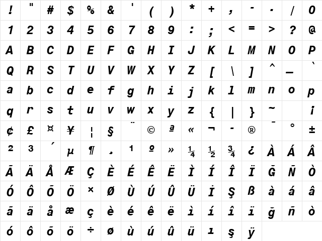Monospac821 BT Bold Italic Character Map