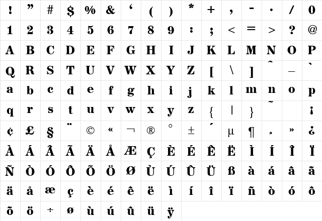 AugustMediumDB Bold Character Map