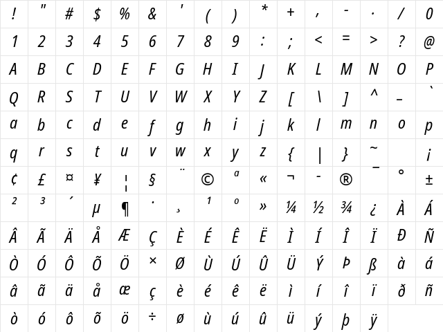 NotoSans Nerd Font Italic Character Map