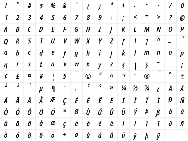NotoSans NF Italic Character Map