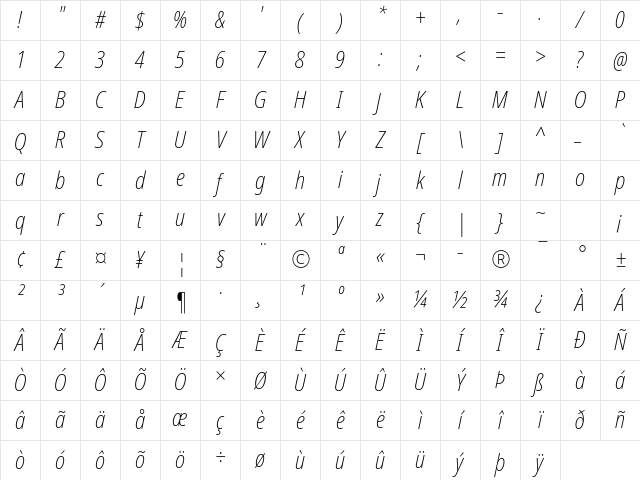 Noto Sans Disp Cond ExtLt Italic Character Map Noto Sans Disp Cond ExtLt Italic Character Map