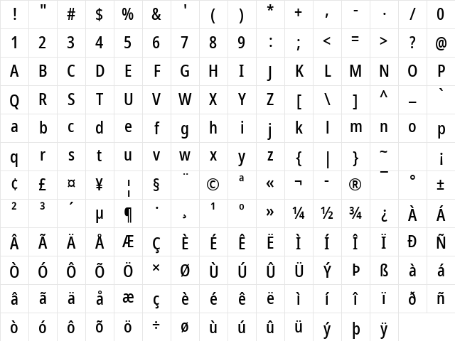Noto Sans Disp Cond Med Regular Character Map