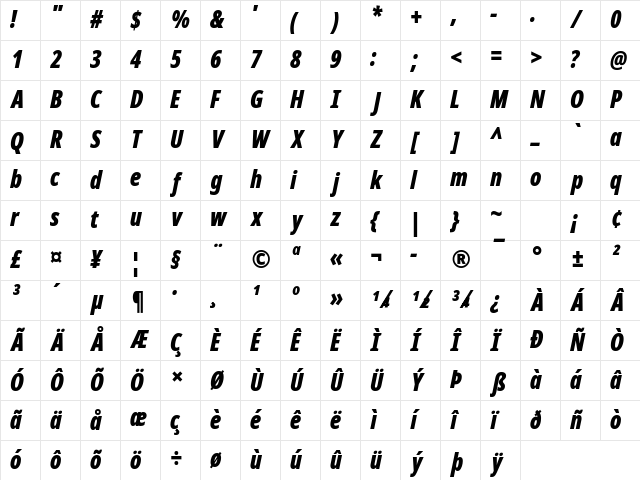 NotoSansDisplay Nerd Font Mono Italic Character Map