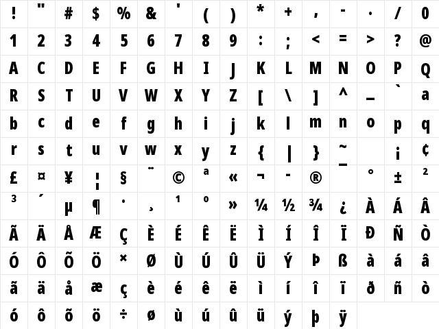 Noto Sans Disp ExtCond Blk Regular Character Map