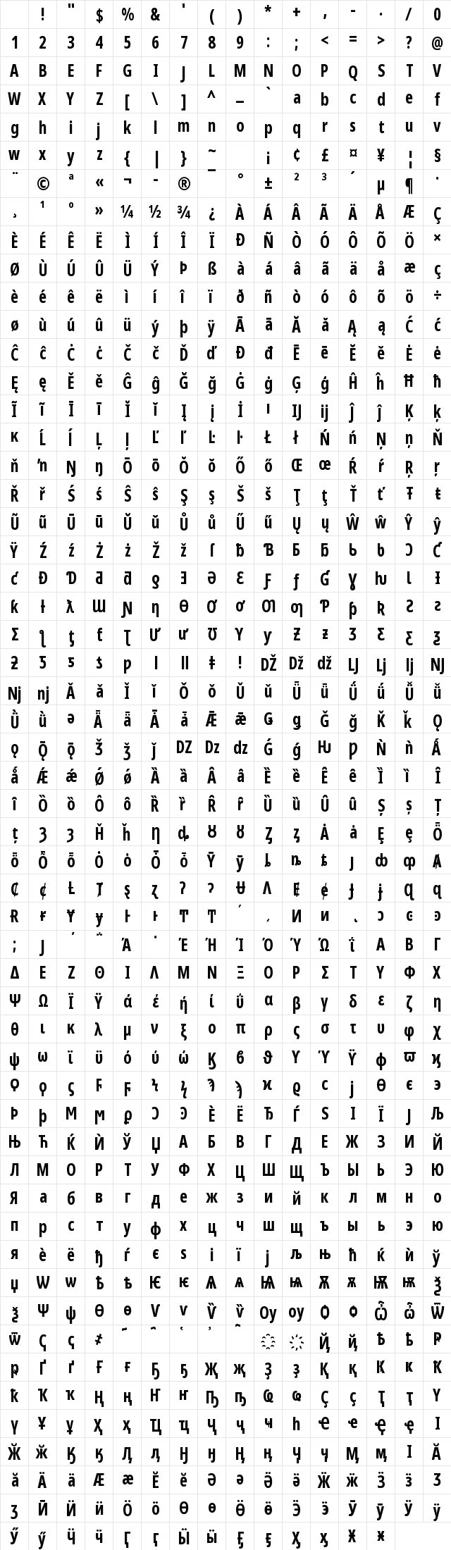 Noto Sans Disp ExtCond Bold Character Map