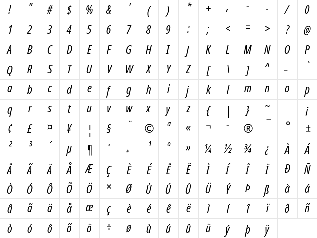 NotoSansDisplay Nerd Font Italic Character Map