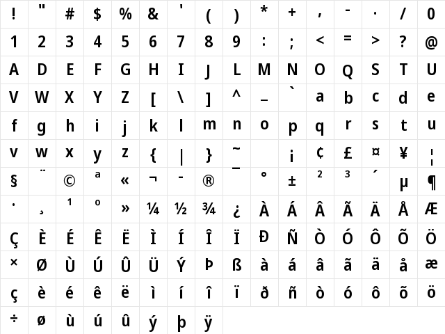 Noto Sans Disp SemCond SemBd Regular Character Map