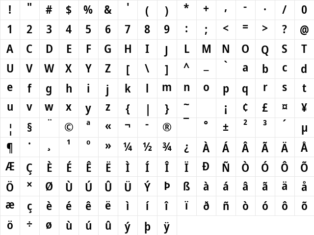 Noto Sans Disp SemCond SemBd Regular Character Map