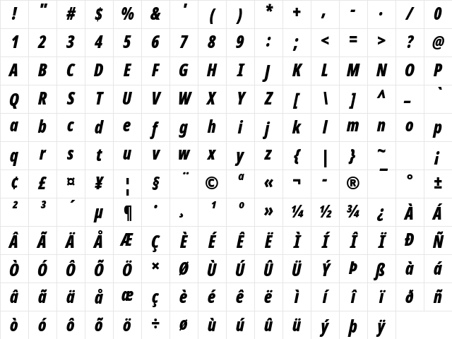 NotoSans Nerd Font Italic Character Map