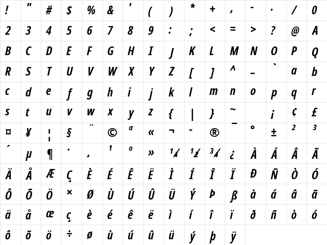 NotoSans Nerd Font Mono Bold Italic Character Map