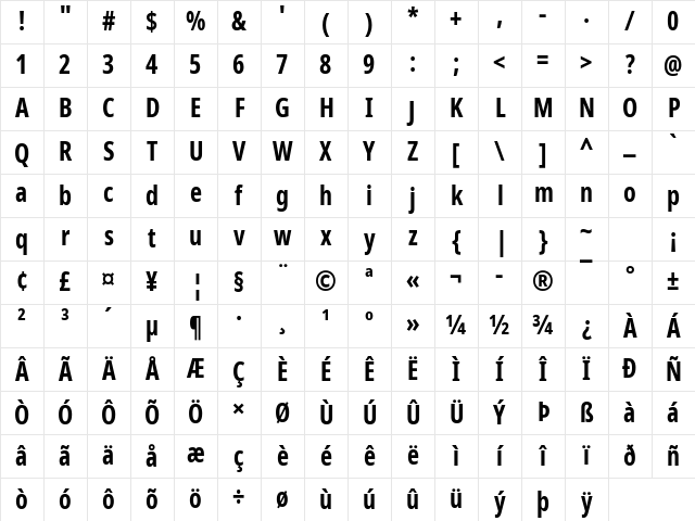 Noto Sans ExtCond Bold Character Map