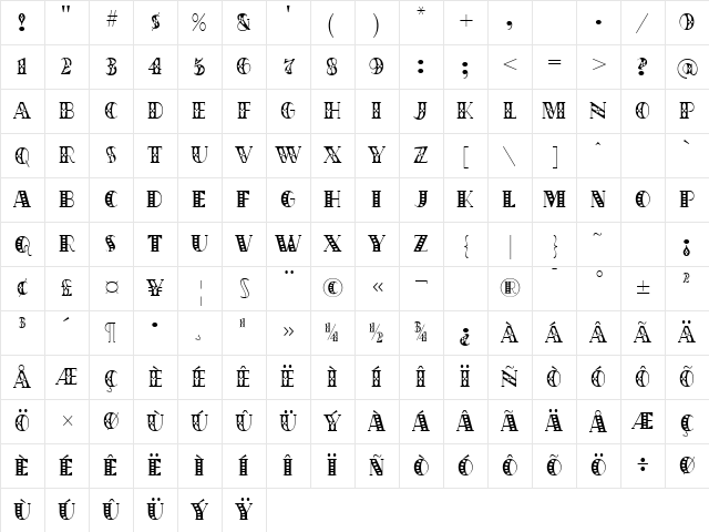 OakParkSpeckled Regular Character Map