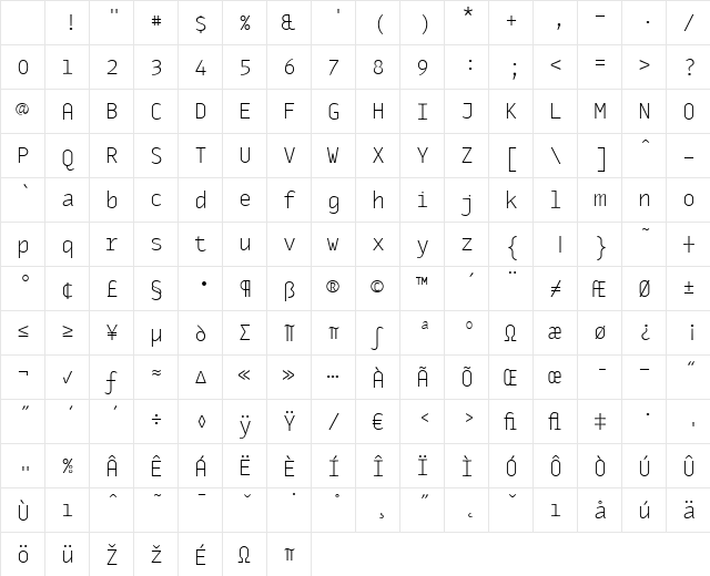 MonoxExtraLight Regular Character Map MonoxExtraLight Regular Character Map