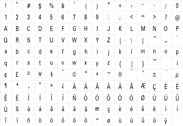 ObeliskCondensed Regular Character Map