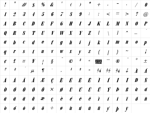 ObeliskGrand Italic Character Map