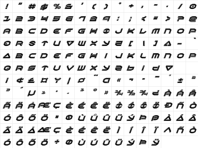 Oberon Bevel Italic Italic Character Map Oberon Bevel Italic Italic Character Map
