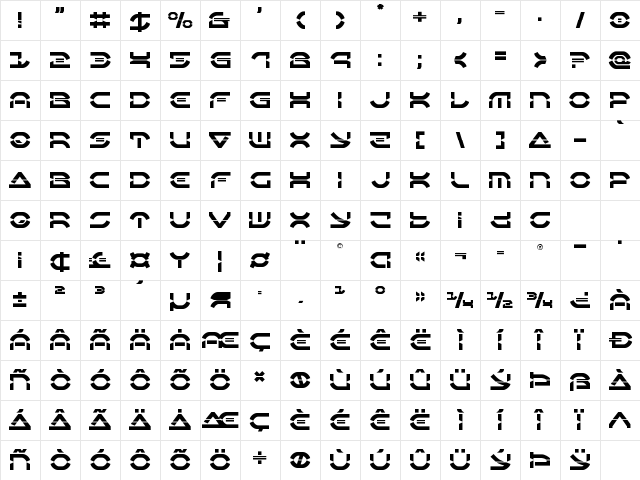 Oberon Deux Laser Regular Character Map Oberon Deux Laser Regular Character Map