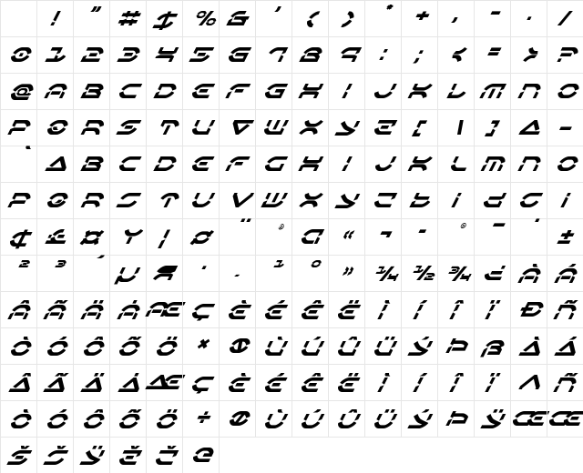 Oberon Deux Super-Italic Italic Character Map Oberon Deux Super-Italic Italic Character Map