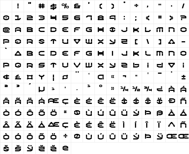 Oberon Laser Regular Character Map Oberon Laser Regular Character Map