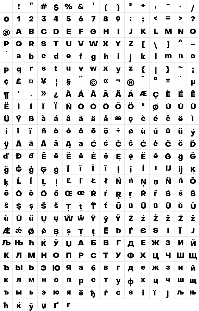 Object Sans Heavy Regular Character Map Object Sans Heavy Regular Character Map