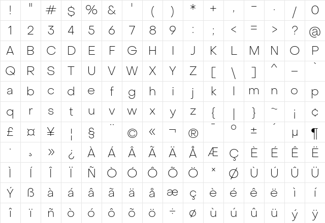 Object Sans Thin Regular Character Map Object Sans Thin Regular Character Map