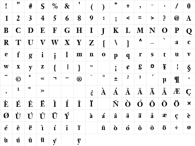 ObloquyCond Bold Character Map
