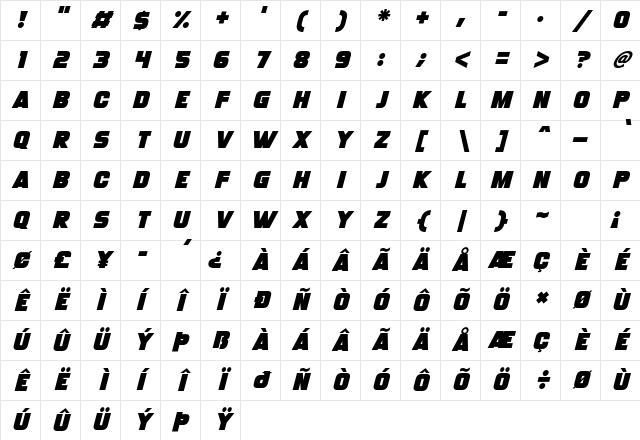 Monster Bites Italic Character Map