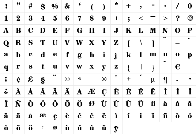 AugustMediumDB Bold Character Map
