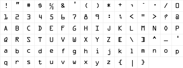 OCR A Normal Character Map