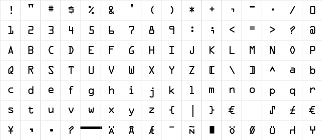 OCR-A BT Regular Character Map