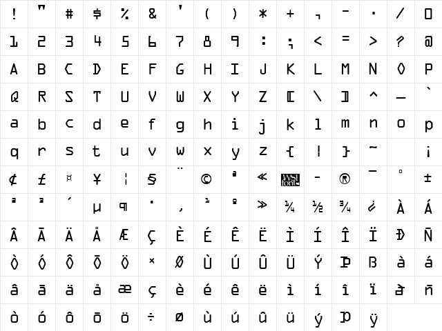 OCR-A Regular Character Map