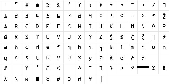 OCR-A Regular Character Map