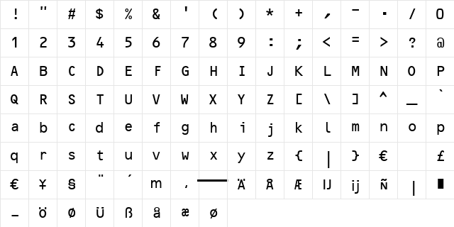 OCR-B 10 BT Regular Character Map