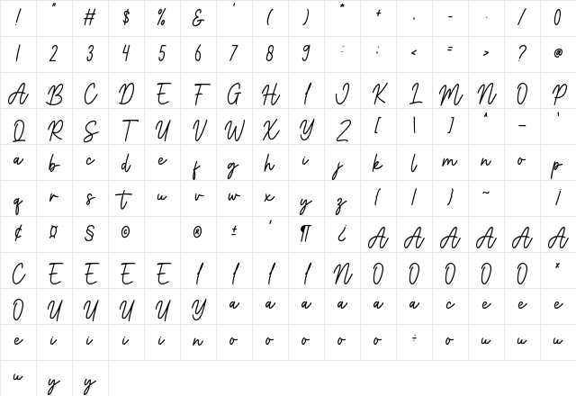 Monstera Regular Character Map