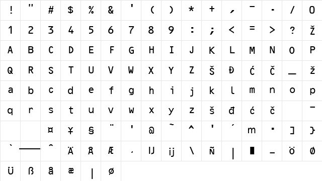 OCR-B Regular Character Map