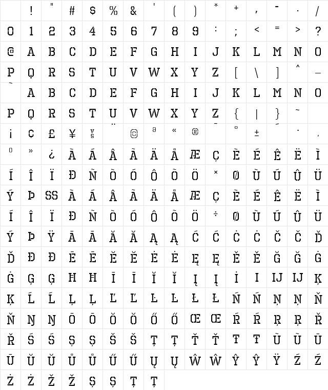 Octin Prison Regular Character Map Octin Prison Regular Character Map