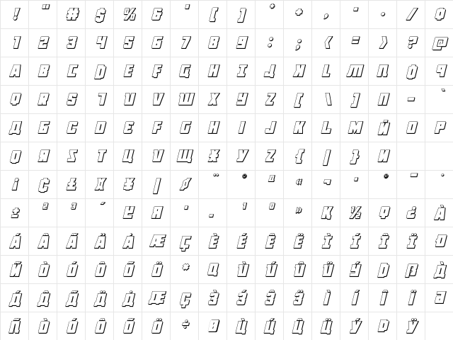 October Guard 3D Italic Italic Character Map