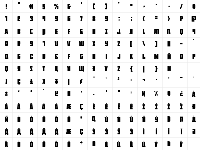 October Guard Condensed Condensed Character Map