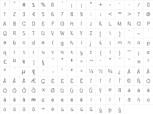 Odyssee ITC Light Character Map