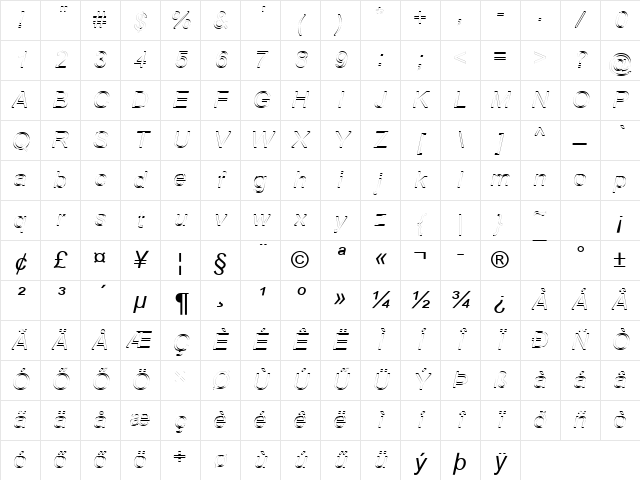 Arial Outline HU Italic Character Map