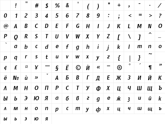 Montana Bold Italic Character Map Montana Bold Italic Character Map