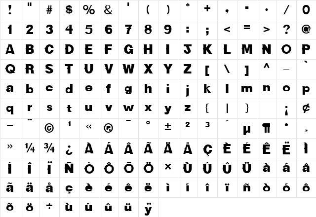 Old Bold Normal Character Map Old Bold Normal Character Map