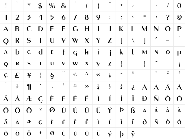MontereyMediumFLF Regular Character Map