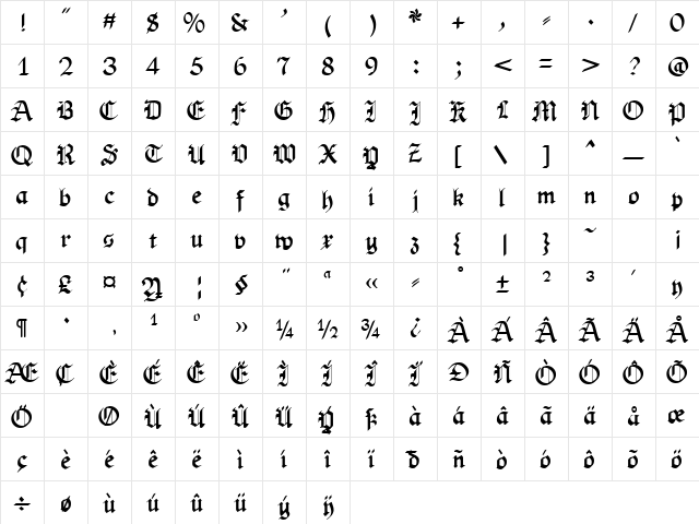 OldHaroldRee Bold Character Map OldHaroldRee Bold Character Map