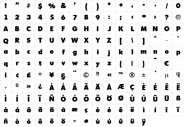 Montreal-Heavy Regular Character Map Montreal-Heavy Regular Character Map