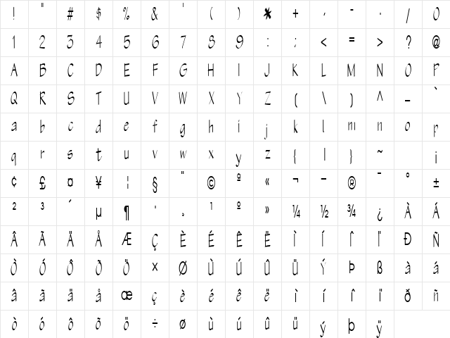 Olive Regular Character Map Olive Regular Character Map